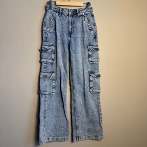 AEROPOSTALE High Rise Wide Leg Cargo Jeans Acid Wash Size 0 Vintage Y2K Gorpcore